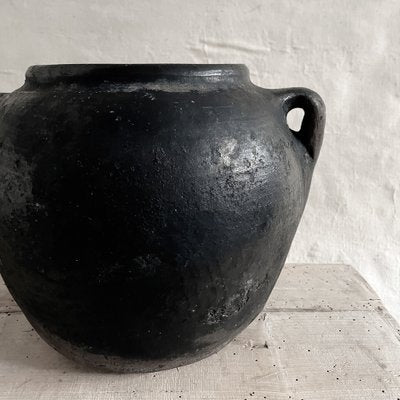 Large Antique Folk Black Ceramic Pot, Balkans-ITU-1795602