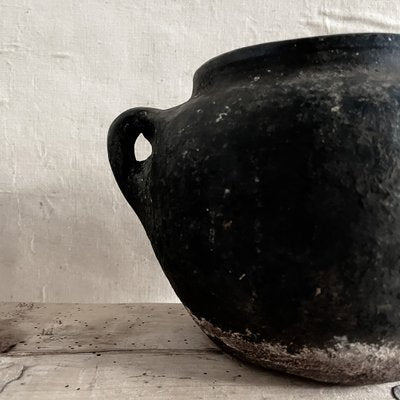 Large Antique Folk Black Ceramic Pot, Balkans-ITU-1795602