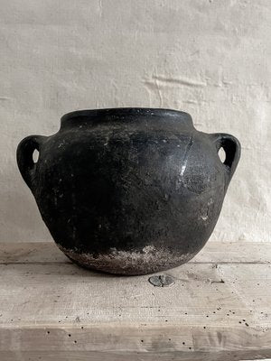 Large Antique Folk Black Ceramic Pot, Balkans-ITU-1795602