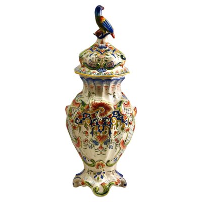 Large Antique French Hand-Painted Vase from Rouen-MJY-1343303