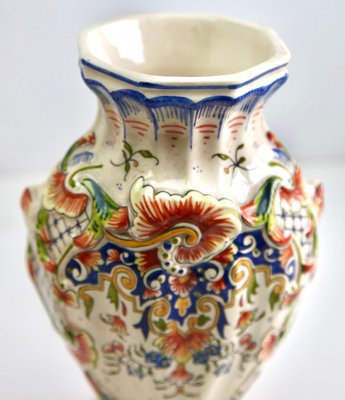 Large Antique French Hand-Painted Vase from Rouen-MJY-1343303