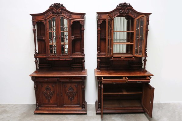 Large Antique French Renaissance Revival Buffets in Oak, 19th Century, Set of 2-WIP-2041072