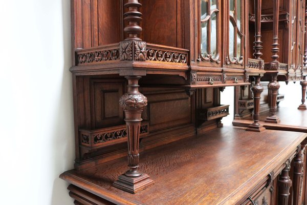 Large Antique French Renaissance Revival Buffets in Oak, 19th Century, Set of 2-WIP-2041072