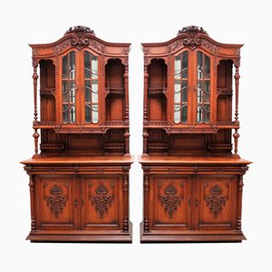 Large Antique French Renaissance Revival Buffets in Oak, 19th Century, Set of 2-WIP-2041072