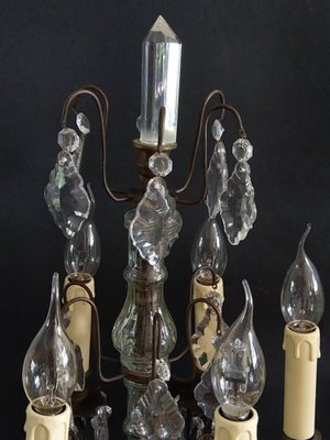 Large Antique Girandole Table Lamps with Crystals, France, Set of 2-URP-1749981