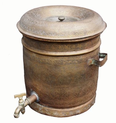 Large Antique Islamic Engraved Brass Bucket, 1920s-UZN-1408761