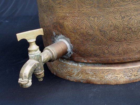 Large Antique Islamic Engraved Brass Bucket, 1920s-UZN-1408761