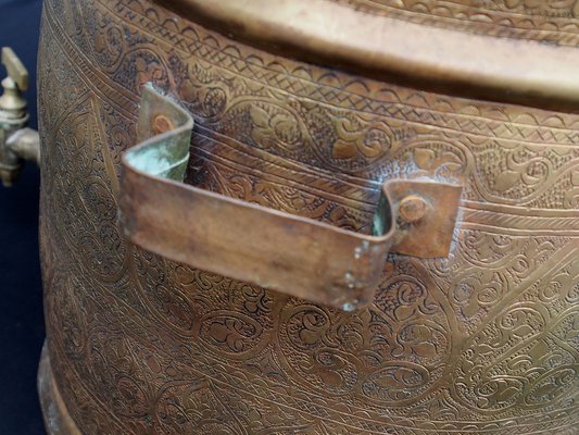 Large Antique Islamic Engraved Brass Bucket, 1920s-UZN-1408761