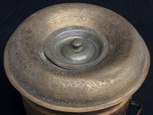 Large Antique Islamic Engraved Brass Bucket, 1920s-UZN-1408761