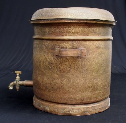 Large Antique Islamic Engraved Brass Bucket, 1920s-UZN-1408761