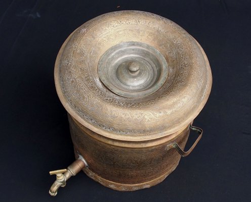 Large Antique Islamic Engraved Brass Bucket, 1920s-UZN-1408761