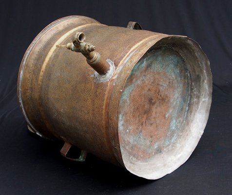 Large Antique Islamic Engraved Brass Bucket, 1920s-UZN-1408761