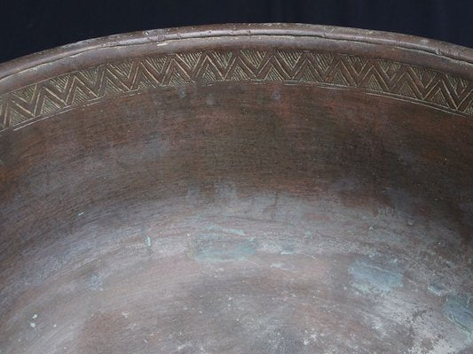 Large Antique Islamic Engraved Tinned Copper Bowl, 1890s-UZN-1408880