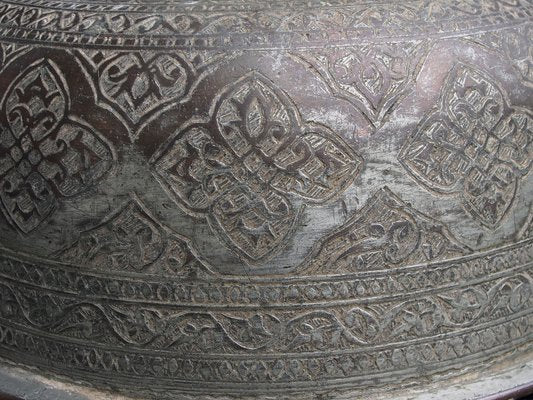 Large Antique Islamic Engraved Tinned Copper Bowl, 1890s-UZN-1408880