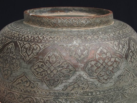 Large Antique Islamic Engraved Tinned Copper Bowl, 1890s-UZN-1408880