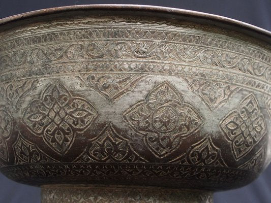 Large Antique Islamic Engraved Tinned Copper Bowl, 1890s-UZN-1408880