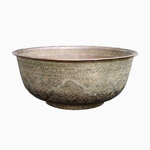 Large Antique Islamic Engraved Tinned Copper Bowl, 1890s-UZN-1408880