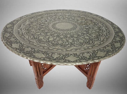 Large Antique Islamic Ottoman with Copper Table Tray, 1950s-UZN-1394039