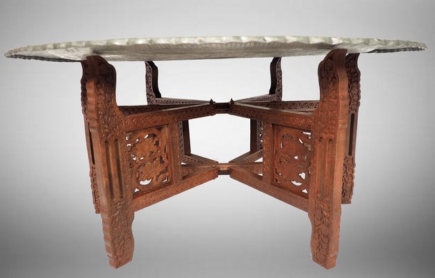 Large Antique Islamic Ottoman with Copper Table Tray, 1950s-UZN-1394039