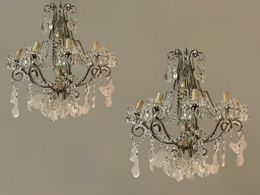 Large Antique Italian Mirrored Crystal Sconces, Set of 2-JJC-1344246