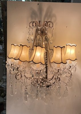 Large Antique Italian Mirrored Crystal Sconces, Set of 2-JJC-1344246