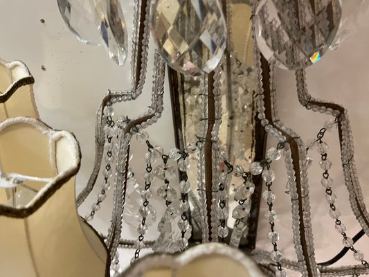 Large Antique Italian Mirrored Crystal Sconces, Set of 2-JJC-1344246