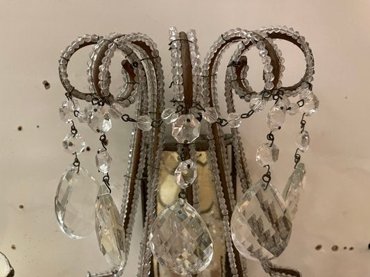 Large Antique Italian Mirrored Crystal Sconces, Set of 2-JJC-1344246