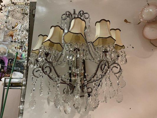 Large Antique Italian Mirrored Crystal Sconces, Set of 2-JJC-1344246