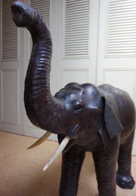 Large Antique Leather Elephant Sculpture, 1920s-EA-1386381