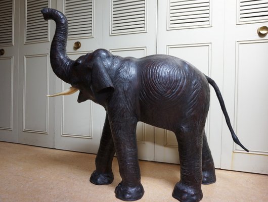 Large Antique Leather Elephant Sculpture, 1920s-EA-1386381