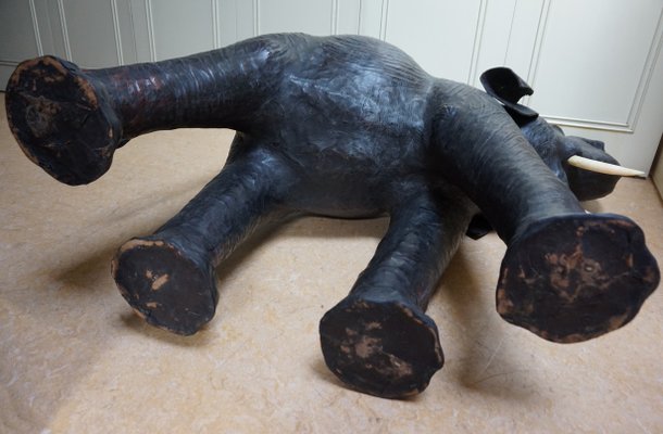 Large Antique Leather Elephant Sculpture, 1920s-EA-1386381