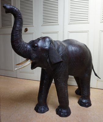 Large Antique Leather Elephant Sculpture, 1920s-EA-1386381