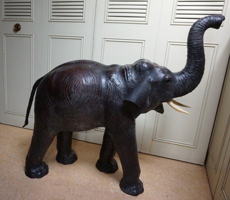 Large Antique Leather Elephant Sculpture, 1920s-EA-1386381