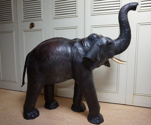 Large Antique Leather Elephant Sculpture, 1920s-EA-1386381