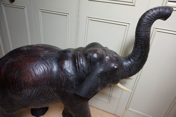 Large Antique Leather Elephant Sculpture, 1920s-EA-1386381