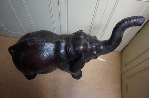 Large Antique Leather Elephant Sculpture, 1920s-EA-1386381