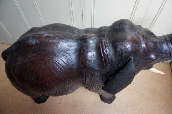 Large Antique Leather Elephant Sculpture, 1920s-EA-1386381