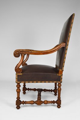 Large Antique Louis XIII Style Leather and Carved Walnut Desk Chair, 1860s-XNH-703433