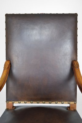 Large Antique Louis XIII Style Leather and Carved Walnut Desk Chair, 1860s-XNH-703433