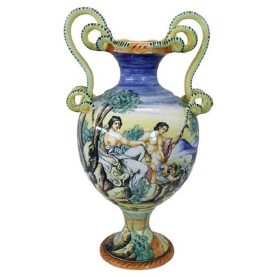 Large Antique Majolica Hand Painted Vase, 1880-DCO-1259532