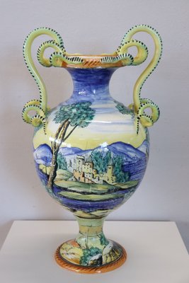 Large Antique Majolica Hand Painted Vase, 1880-DCO-1259532