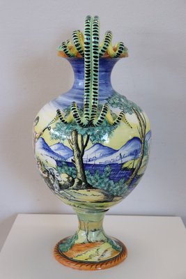 Large Antique Majolica Hand Painted Vase, 1880-DCO-1259532