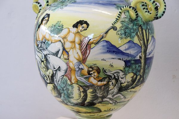 Large Antique Majolica Hand Painted Vase, 1880-DCO-1259532