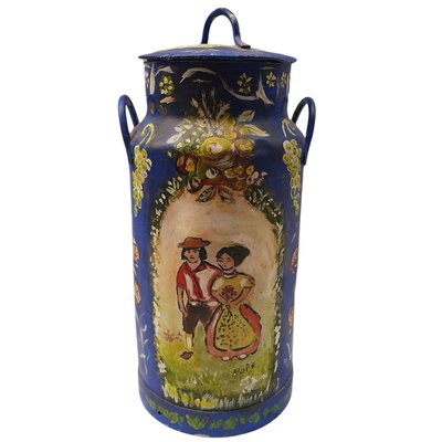 Large Antique Metal Decorative Hand Painted Handled Milk Can, Set of 2-TCS-1250524