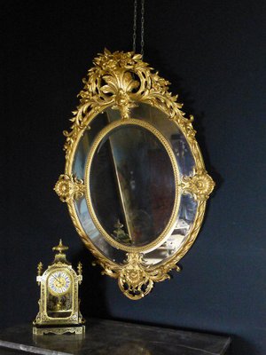 Large Antique Napoleon III Mirror with Reserves-WSV-605137