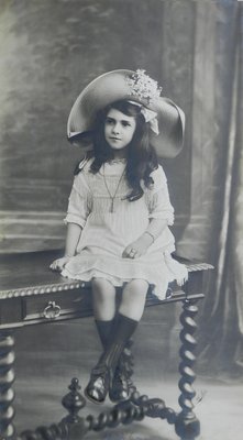 Large Antique Portrait Girl on Bench Photograph, France, 1912-ARU-1004812