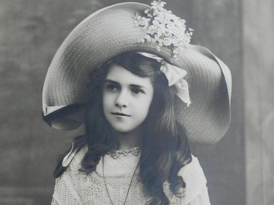 Large Antique Portrait Girl on Bench Photograph, France, 1912-ARU-1004812