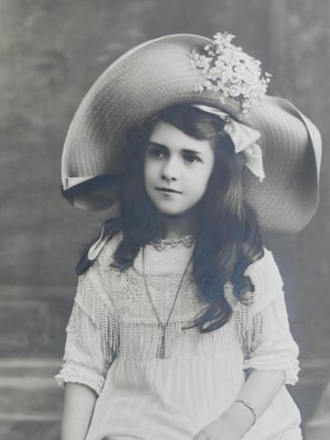 Large Antique Portrait Girl on Bench Photograph, France, 1912-ARU-1004812