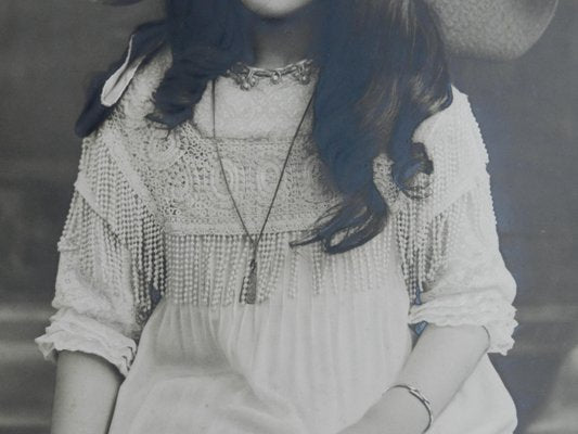 Large Antique Portrait Girl on Bench Photograph, France, 1912-ARU-1004812