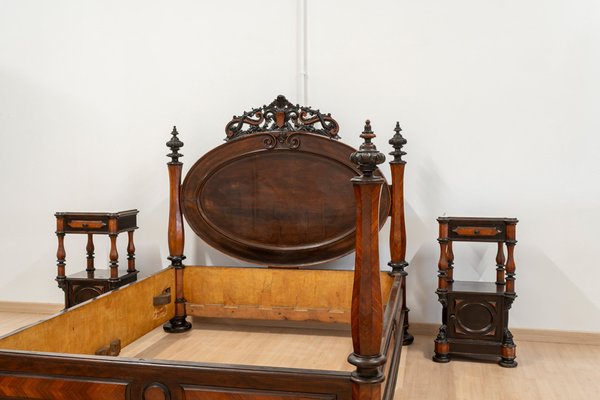 Large Antique Portuguese Romantic Bed, 19th Century-UJE-1823699